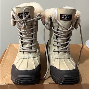 UGG Cream and Brown Winter Boots size 5.5